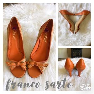 Franco Sarto Orange Leather and Straw Unique Heels